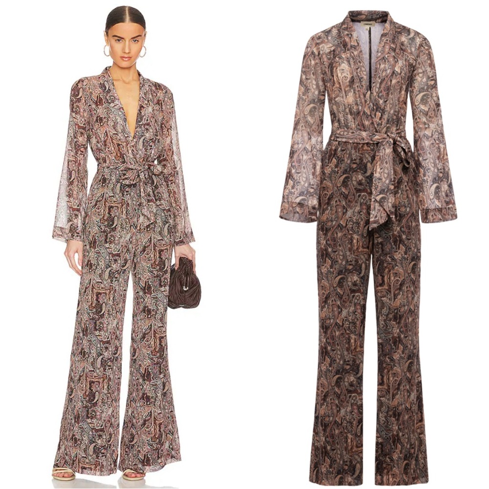 L'AGENCE echo jumpsuit in brown multi‎ neutral paisley